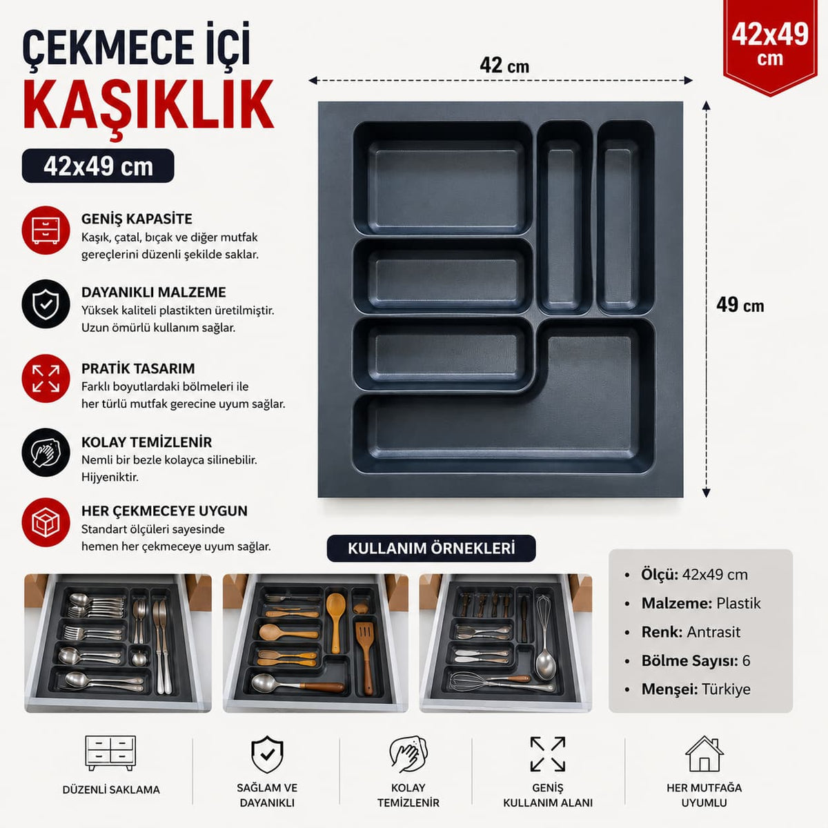 42x49 Çekmece İçi Kaşıklık | Mutfak Çekmece Düzenleyici | Ray Mobilya