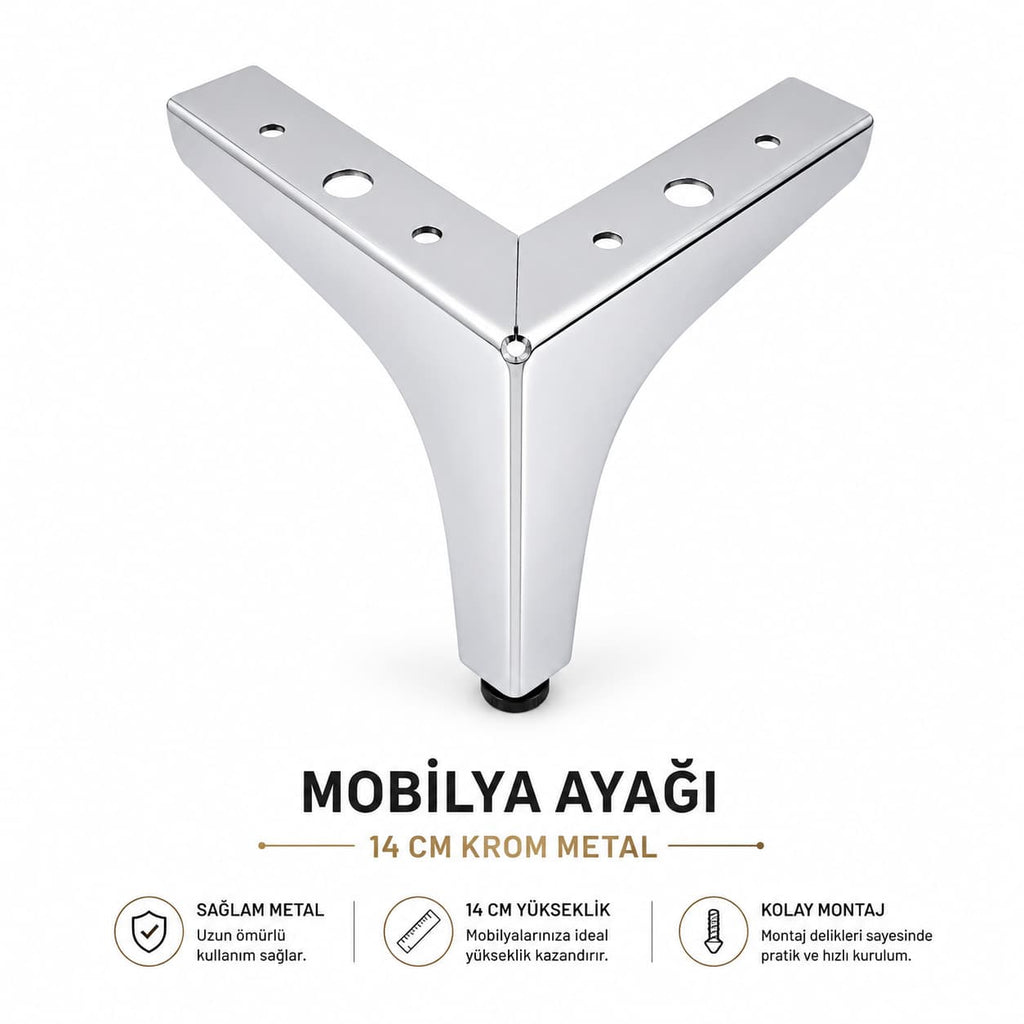 Krom Metal Mobilya Ayağı 14 CM | Modern Mobilya Ayağı