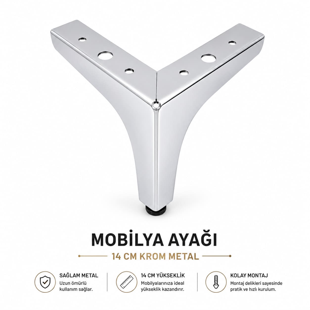 Krom Metal Mobilya Ayağı 14 CM | Modern Mobilya Ayağı