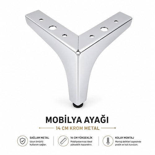 Krom Metal Mobilya Ayağı 14 CM | Modern Mobilya Ayağı