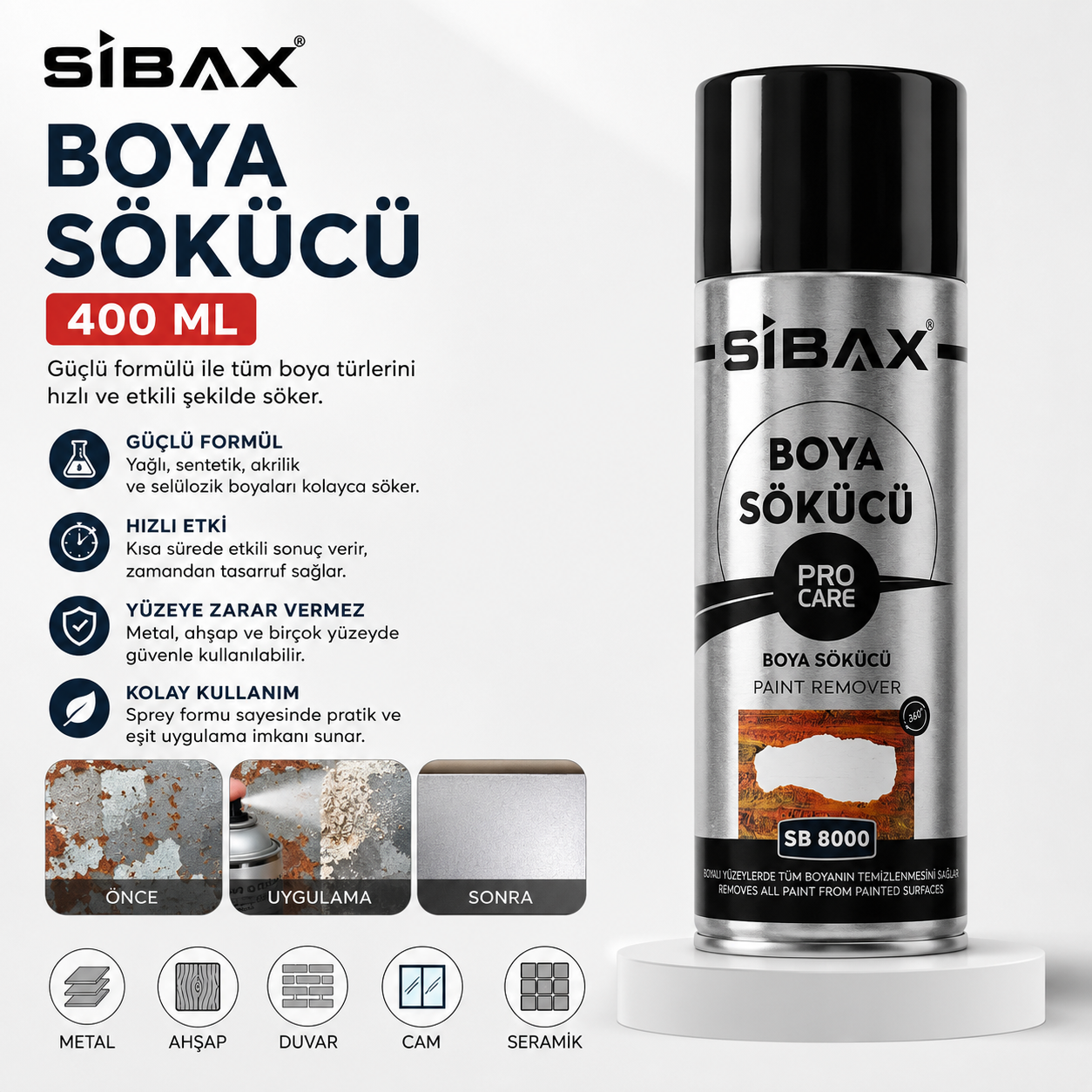 Sibax Boya Sökücü Sprey 400 ML SB8000 | Güçlü Boya Çıkarıcı