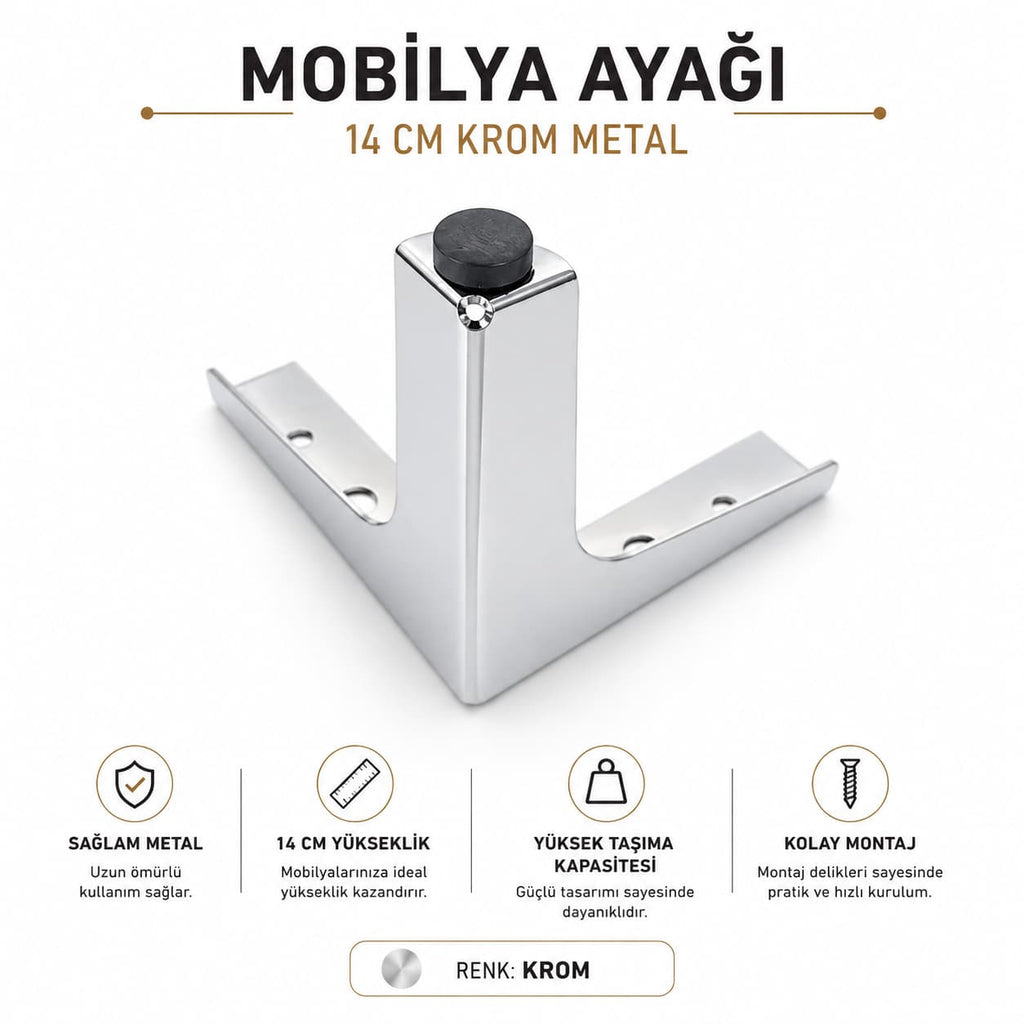 Krom Metal Mobilya Ayağı 14 CM | Modern Mobilya Ayağı