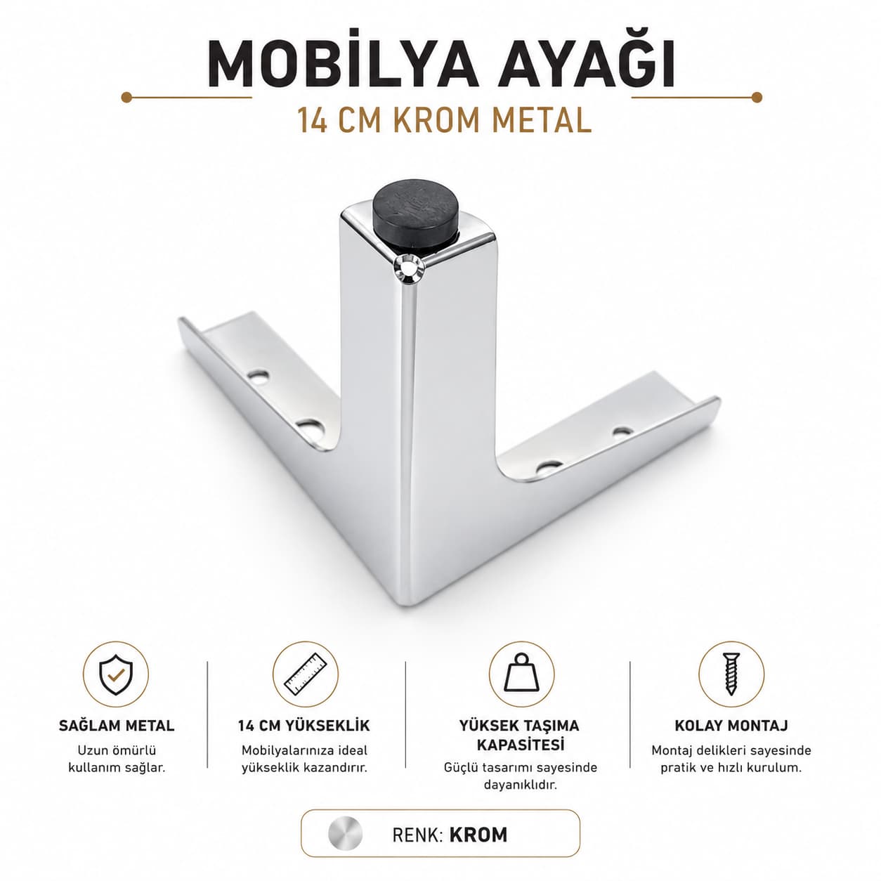 Krom Metal Mobilya Ayağı 14 CM | Modern Mobilya Ayağı